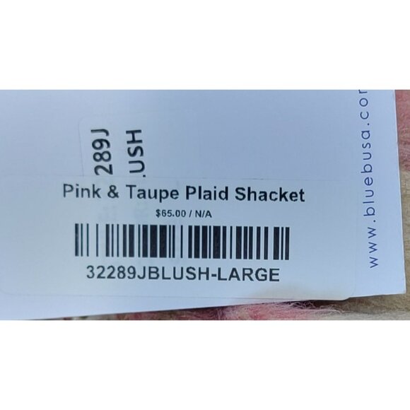 Blue B Shacket Pink & Cream Plaid Pockets Lined Womens Large New with Tags - Picture 8 of 9